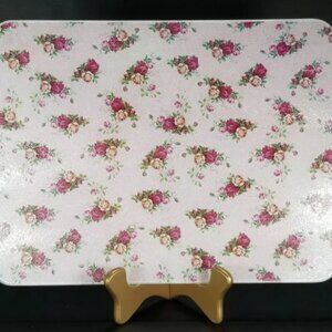 ROYAL ALBERT OLD COUNTRY ROSE GLASS CUTTING BOARD.